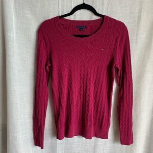 Tommy Hilfiger Women’s Cranberry Red Cable Knit Sweater Size Lg Classic Look